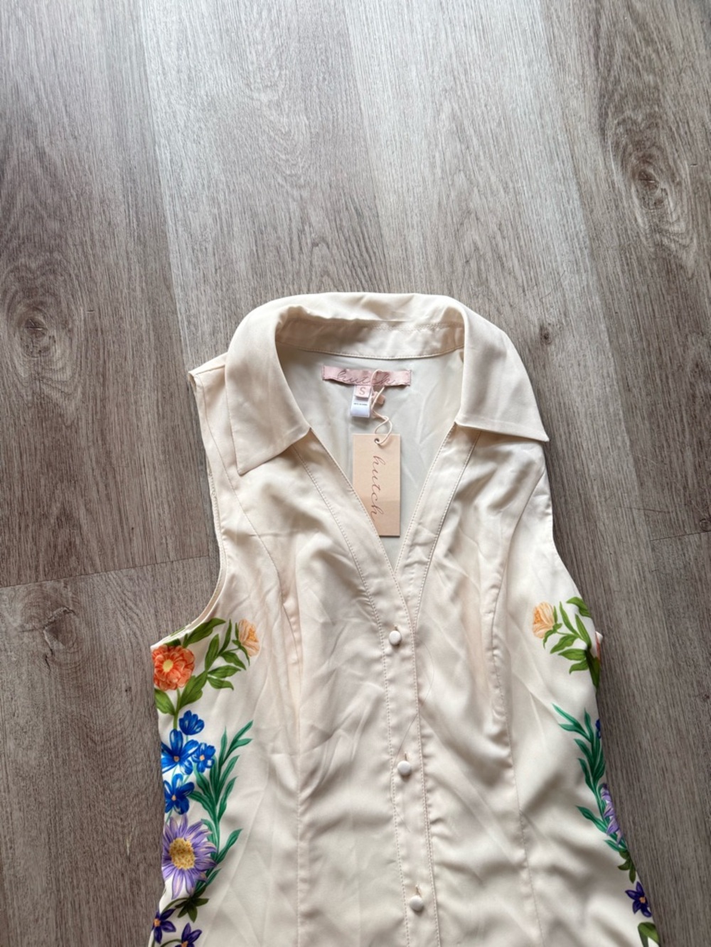 hutch florantina cream floral print poplin button front midi dress size small - Picture 10 of 12